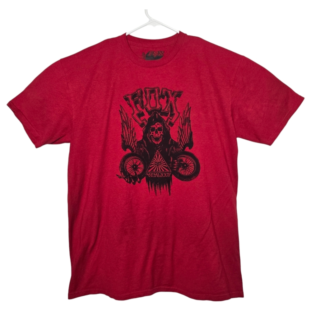 FOX RACING Red Graphic T Shirt - Men's XL - Winged Wheel Reaper